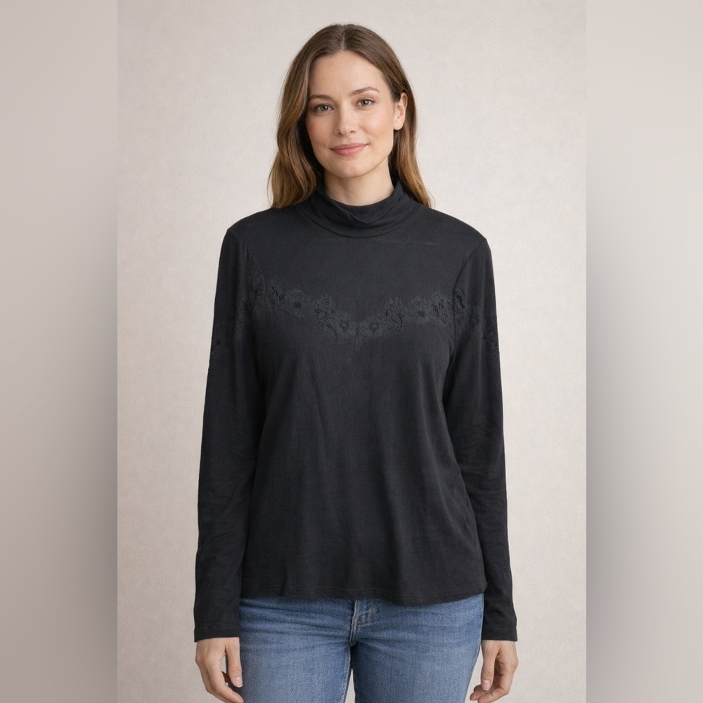 Rebecca Taylor Black Knit Lace see through Top size L